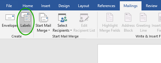 Navigate to the Mailings tab and select Labels